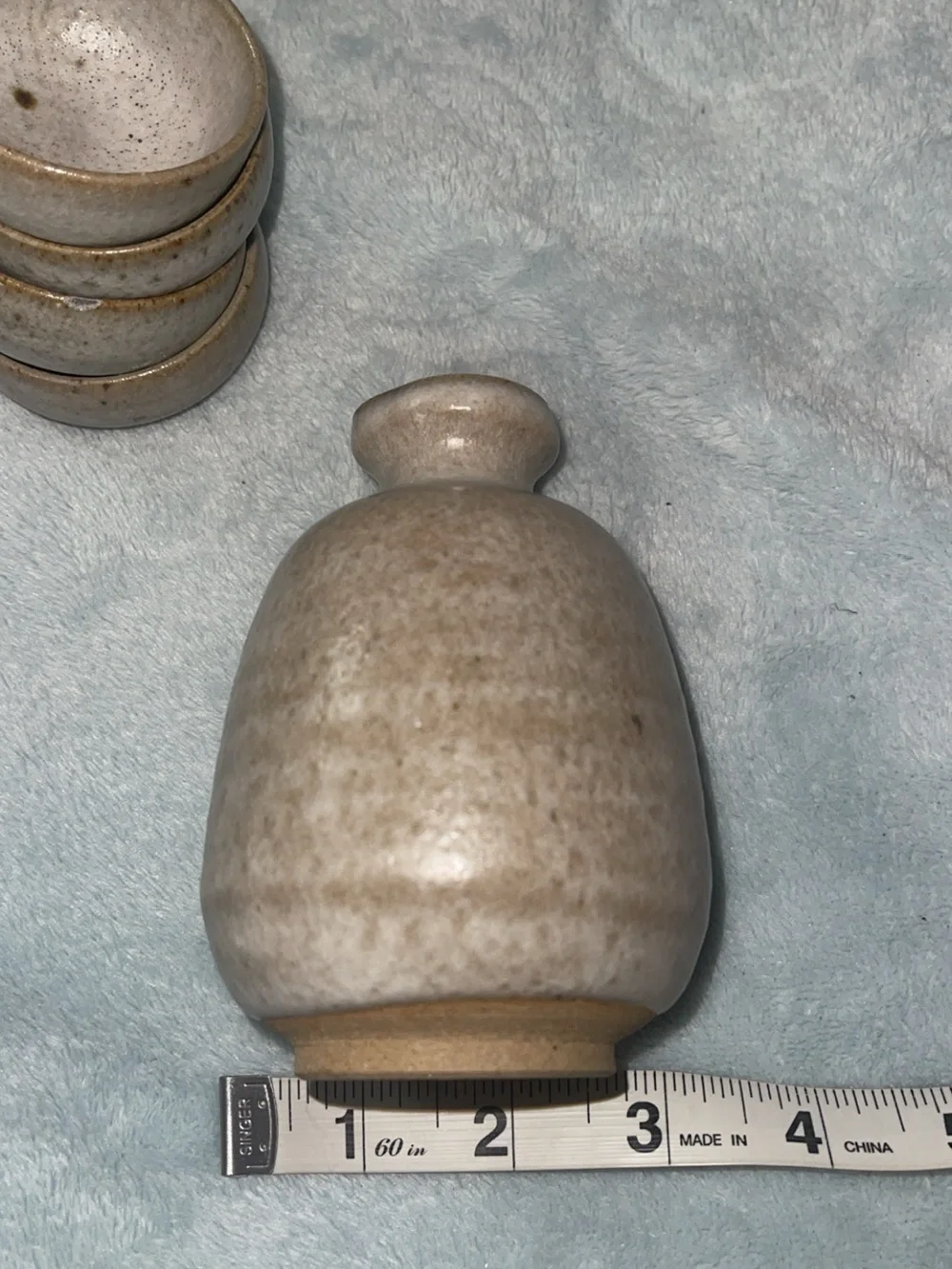 Vintage Japanese Ceramic Sake Set Tokkuri Flask & 4 Guinomi Cups Rustic Wabi-Sab